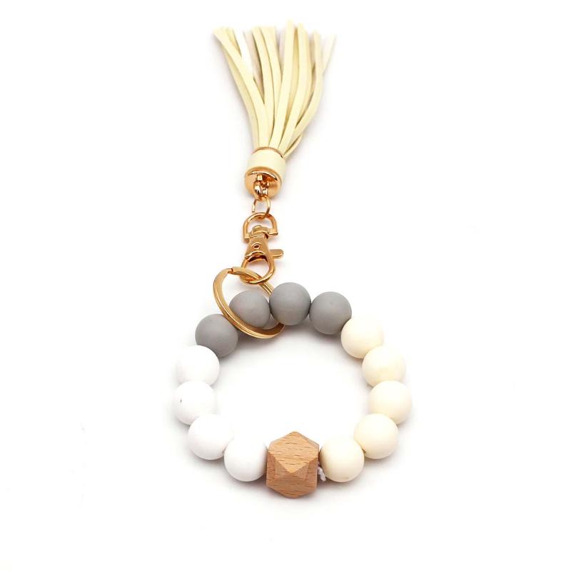 

Beaded, Strands Trendy Silicone Keychain Keys Tassel Wood Beads Bracelet Keyring For Women Accessories Multicolor Wholesale Good Sale