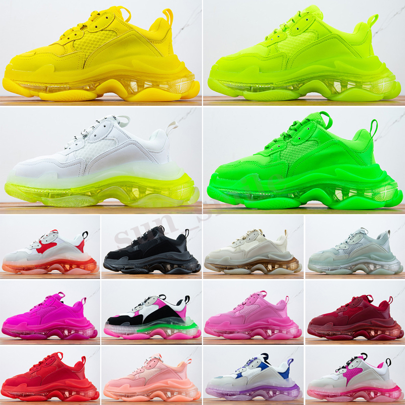 

Fashion men women Casual Dad Shoes neon green Triple-S 17FW Sneakers Tripler Black Pink Crystal clear sole Bottom Paris Platform Shoes, Color 18