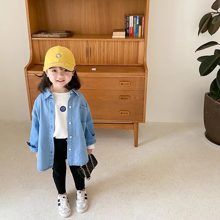 

AMBB New kids girls denim coat autumn long sleeve girls jacket quality little girls jeans coat front buttons children bountique clothes, Blue;gray