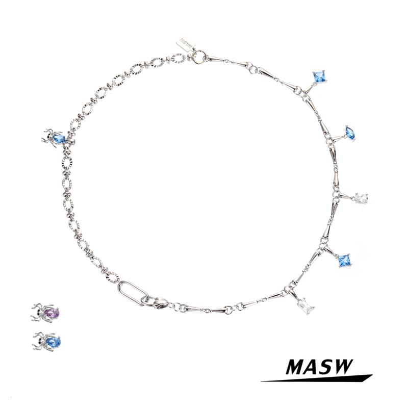 

Chains MASW Fashion Women Necklace Original Design Asymmetrical Metal Alloy High Quality Zircon Choker Jewelry Gifts