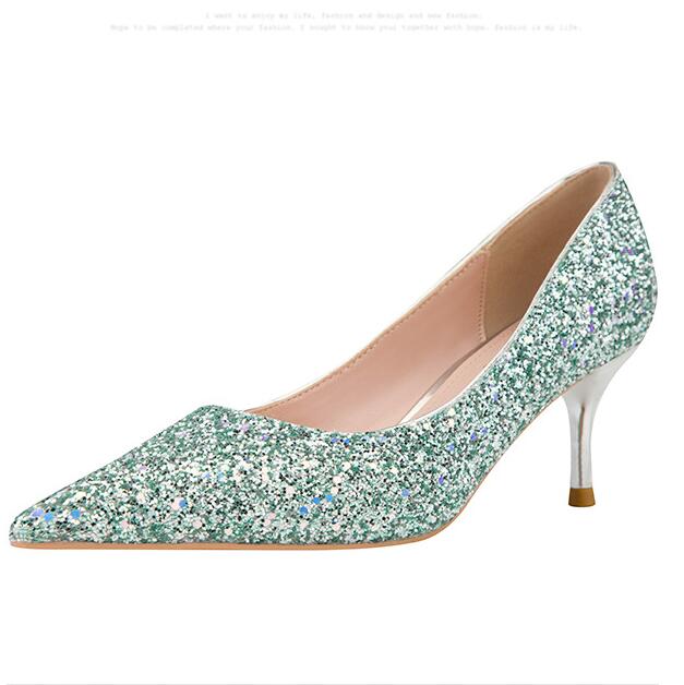 

Sequins Kitten Heels Fashion Woman Pumps Pointed Toe Heeled Shoes Stiletto Heels New Heeled Shoes Sliver Gold Wedding Shoes, Silver