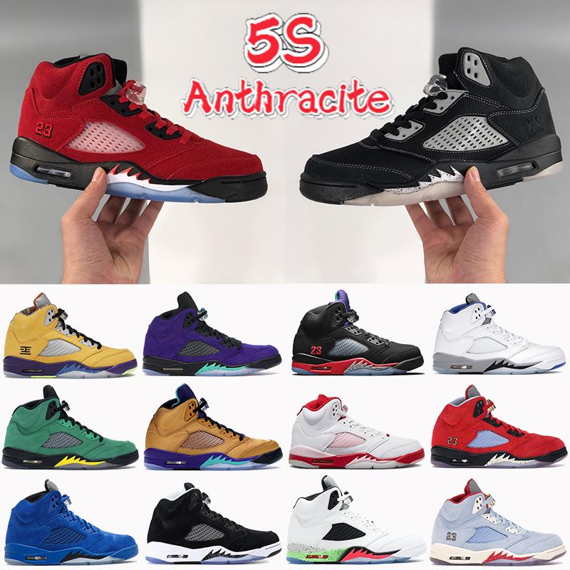 

2021 5 5s men Basketball Shoes anthracite raging red what the top 3 white stealth alternate grape black metallic mens sneakers