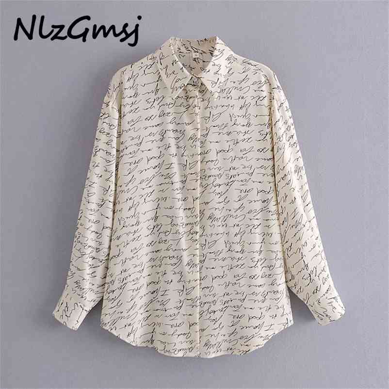 

Blouse Women Spring Watermark Line Letter Print Loose Long Sleeve Chic Female Shirt Blusas Femininas 210628, As picture