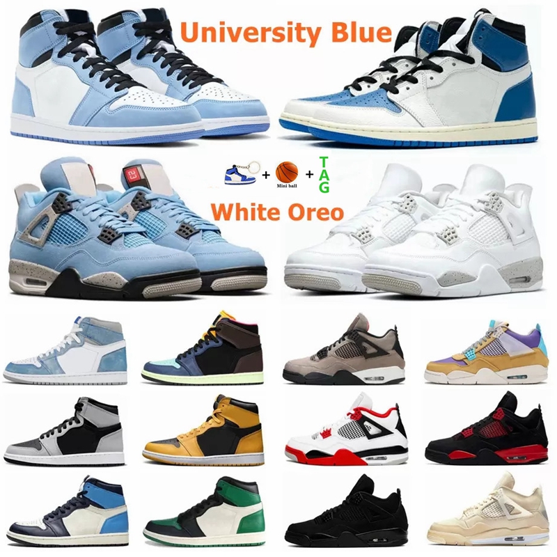 

Mens University Blue 1s Jumpman 1 Basketball Shoes Black Cat 4 4s Hype Royal Shadow 2.0 Obsidian UNC Sail What The White Oreo Bred Sports Men Women Sneakers, 28