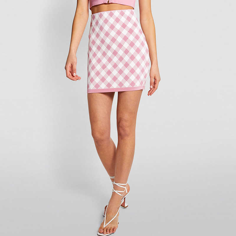 

HIGH QUALITY est Fashion Runway S/S Designer Skirt Women's Plaid Knitted Mini 210526, Beige