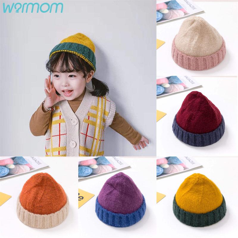 

Warmom 3-24 Month Baby Knitting Woolen Hat Fashion Stitching Color Autumn/Winter Children Hat Retro Style Kids Kids Stuff, Beige pink