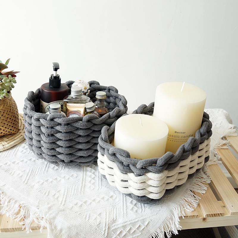 

Nordic simple handmade cotton rope storage basket homestay decoration furniture soft decoration desktop organize storage basket