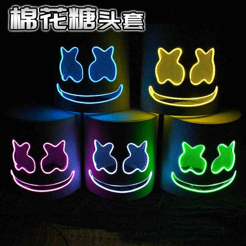 

Marshmallow top 100 led mask marshmello Halloween EVA luminous headgear DJ Music Festival Party props