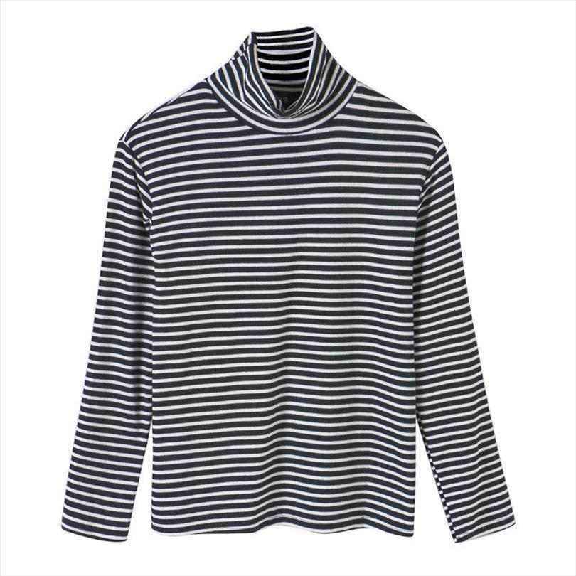 

black white striped mens high collar bottomwear women four season long sleeved t shirt short tightness autum boyfriend, White;black