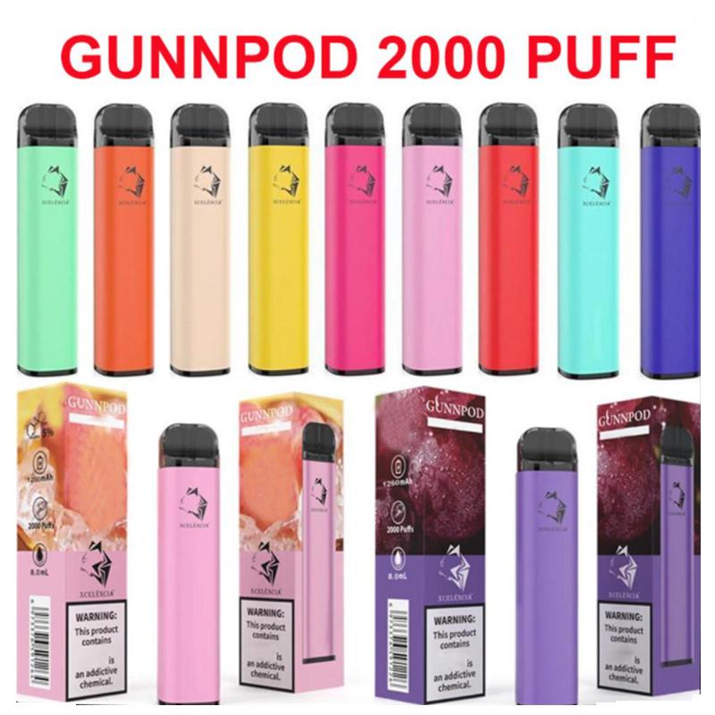 

Pod Smoking Puffs Gunnpod Vape 8ml E Pen Deivce With 1250mAh Battery 2000 Vapes Gunpod Kit Disposable Cigarette Jgrca
