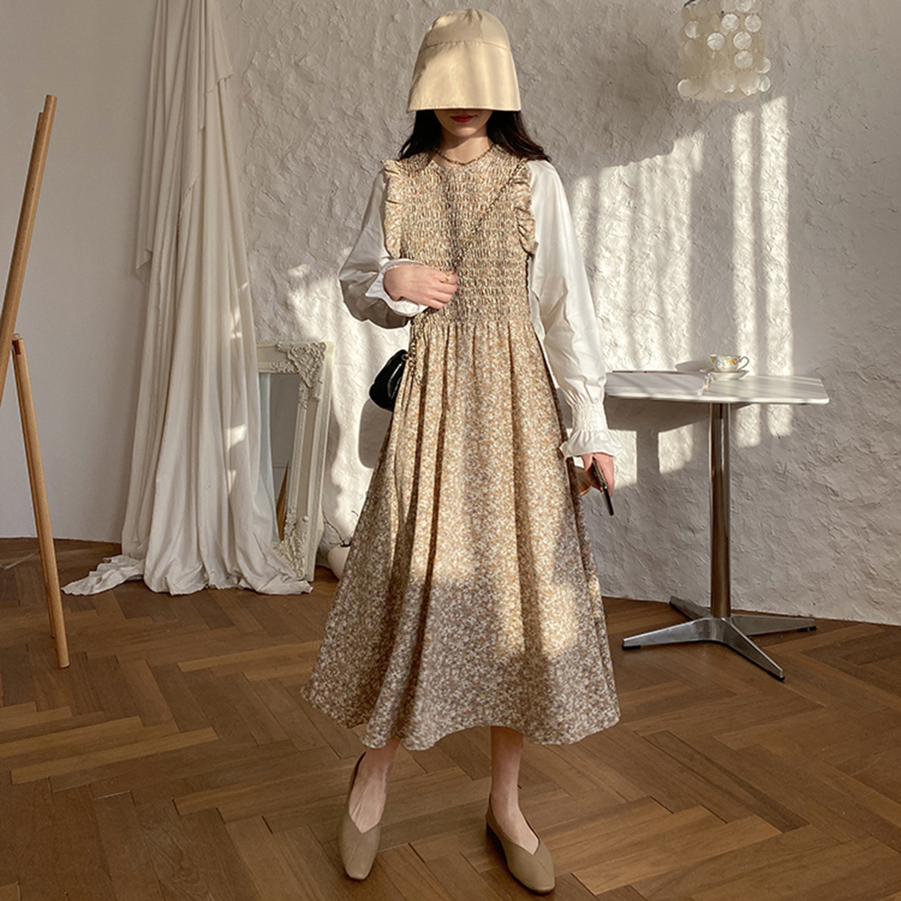 

2021 Japanese Style Women's Autumn New Fashion Simple Tulle Best Seller Contact Print Chiffon Crew Neck 0swy, Blue.