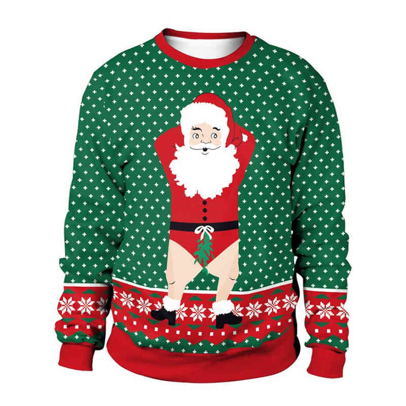 

ugly christmas sweater santa sweaters men women autumn crew neck holiday party sweatshirt funny xmas jumpers, Black