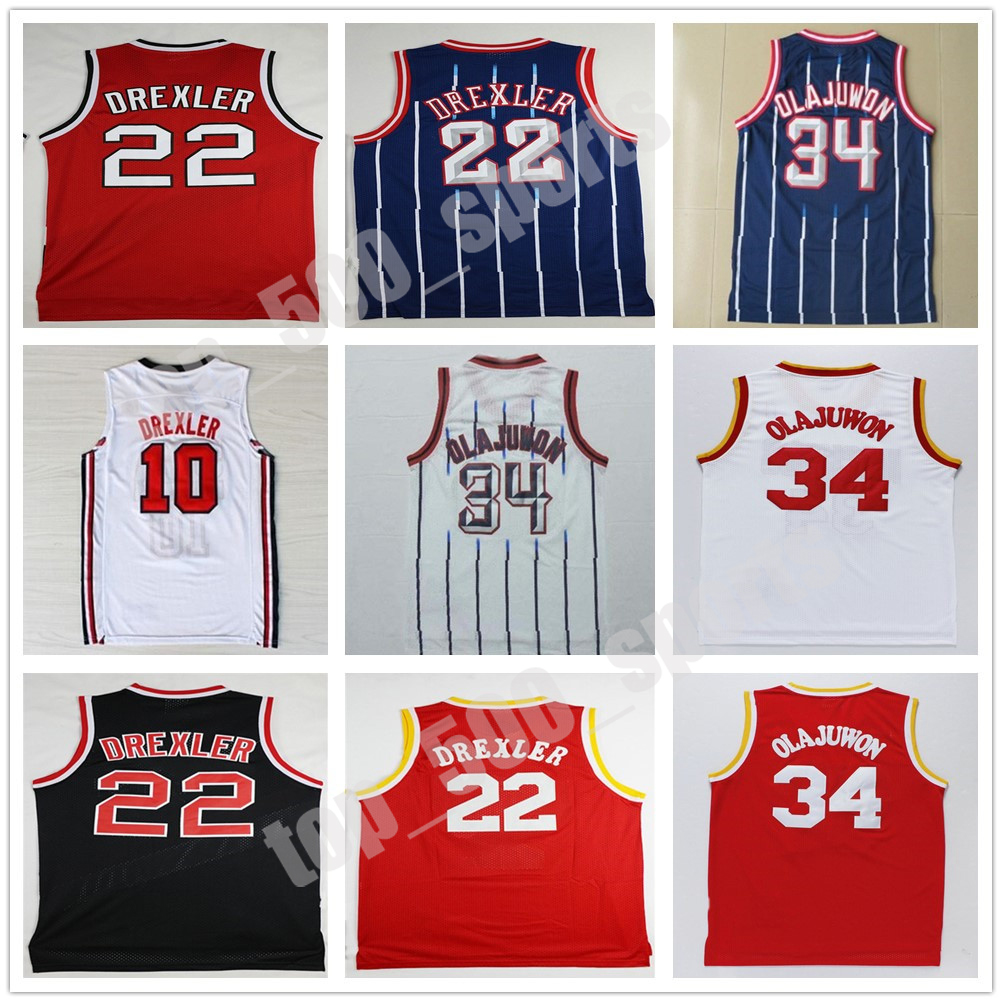 

High Quality 22 Clyde Drexler Jersey Black Red 34 Hakeem Olajuwon White Blue Stripe 3 Steve Francis Basketball Jerseys Retro Throw back, Colour 13