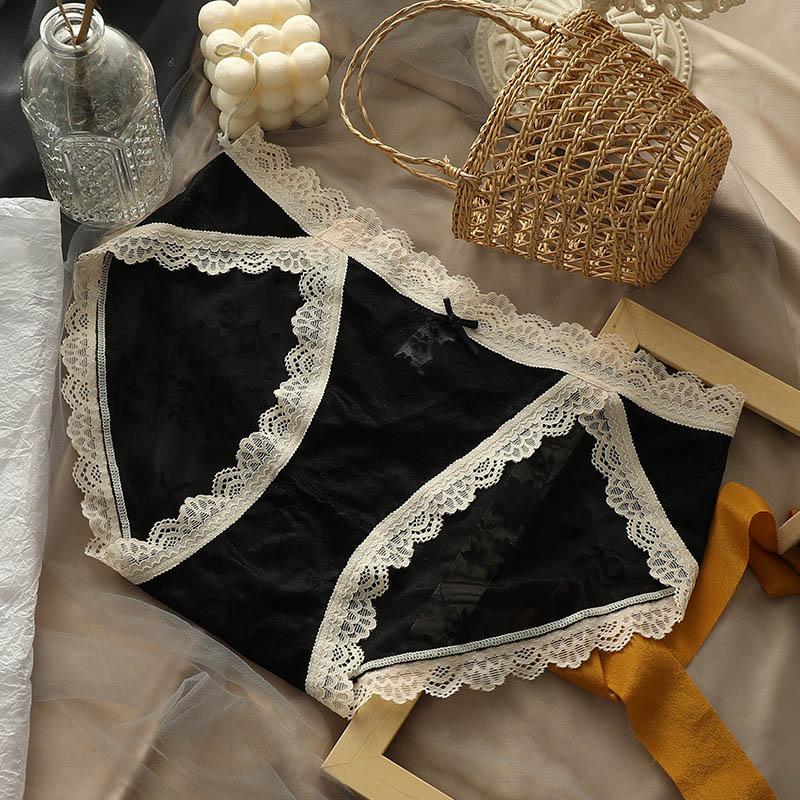 

Women's Panties Fashion Panty Lingerie Traceless Elastic Female Underpants Sexy French Style Lace Breathable Mid-waist 1Pcs Women Underwear, Black