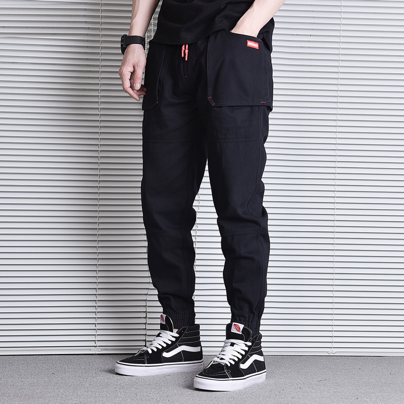 

2021 New Japanese Style Fashion Jeans Loose Fit Multi Pockets Casual Cargo Harem Trousers Streetwear Hip Hop Joggers Pants Men Hssk, Black
