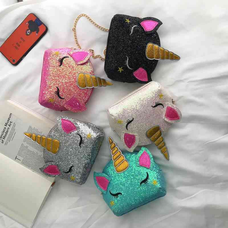 

2021 spring and summer new chain women's cartoon cute Unicorn bag personality shape Sequin Single Shoulder Messenger Bag, White