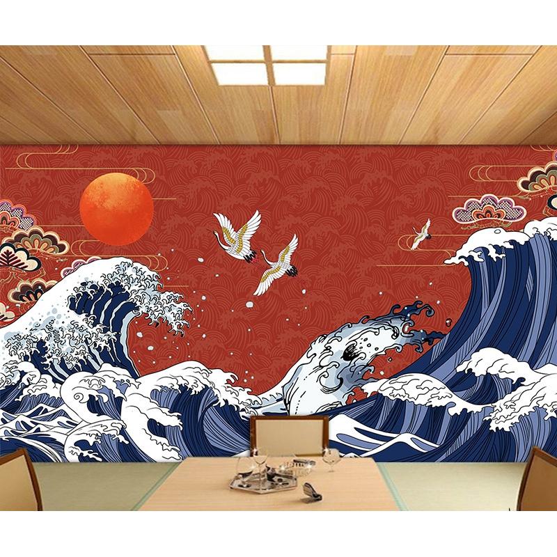 

Wallpapers Japanese Ukiyo Hand Painted Background Wall Milk Tea Shop Cuisine Decorative Wallpaper Restaurant Mural Waterproof
