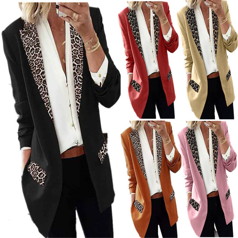 

LXY1101 Autumn Winter Women Apparel Suits Blazer Long Sleeve Leopard Pattern Tops Office Ladies Slim Cut Casual None Botton Tailored Collar Female Outerwear