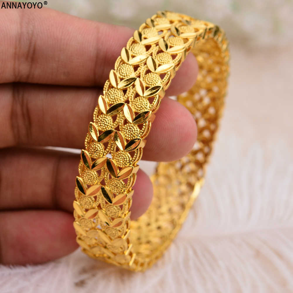 

Annayoyo Can Open 1pcs Dubai Gold Bangles Width Women Men Gold Bracelets African European Ethiopia Girls Bride Bangles Gift Q0719