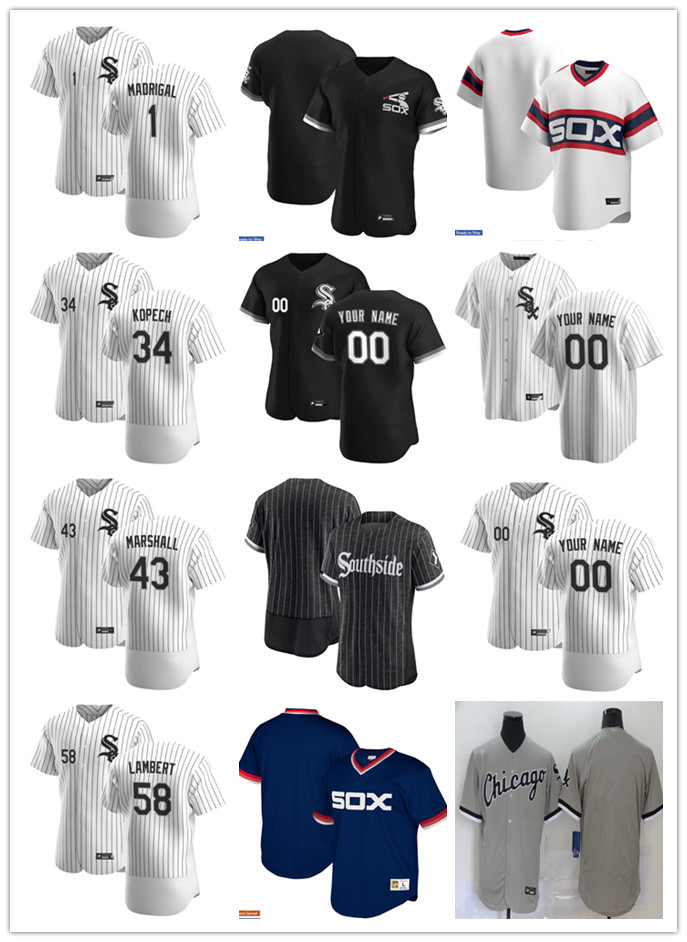 

Men Women Youth 34 Michael Kopech 58 Jimmy Lambert 1 Nick Madrigal 43 Evan Marshall Custom Baseball Jersey Blank white black gray City, Blue;black