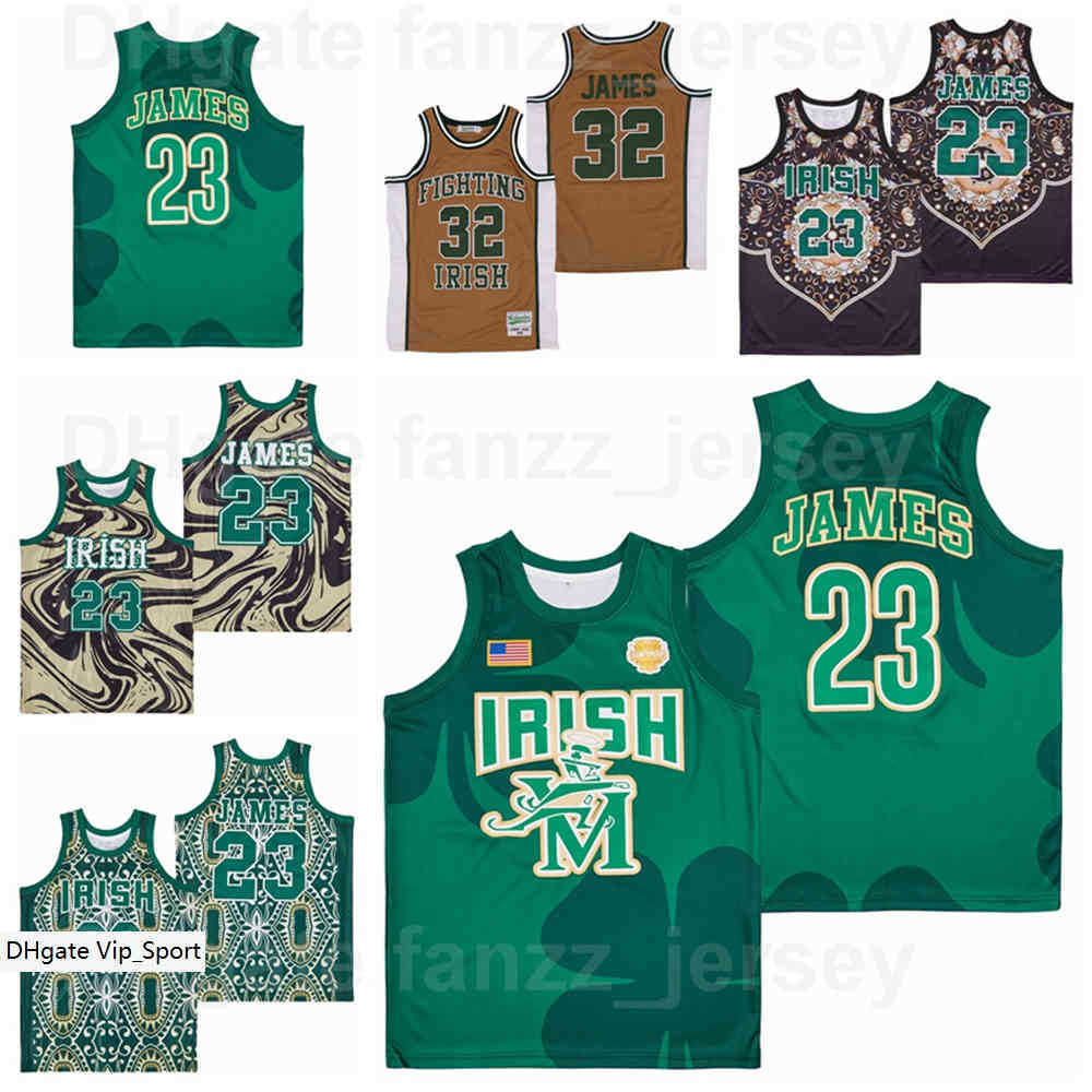 

Movie St Vincent Mary Irish Basketball LeBron James Jersey 23 Marble CROWN High School HipHop Team Color Green Brown Hip Hop Breathable