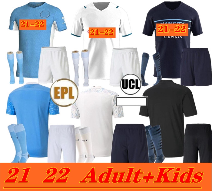 

21-22 men and kids Manchester soccer jersey home away 21 22 G. JESUS CITY STERLING FERRAN DE BRUYNE KUN AGUERO football shirts uniform, Black;yellow