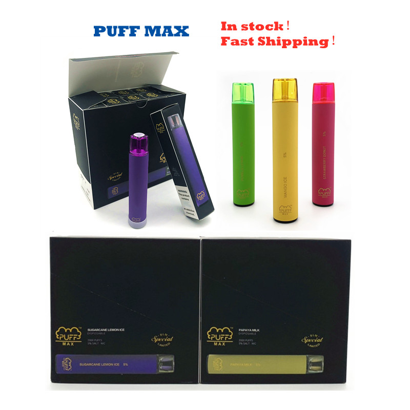 

Puff Bar Max Disposable Vape Pen Cigarette Devices 2000 Puffs Prefilled Vapor Direct Draw System Device Cartridge Pods Vaporizer vs BANG XXL Plus