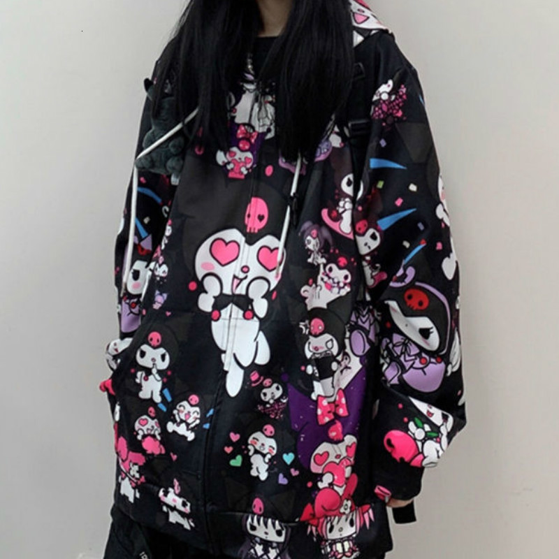 

2021 New Deeptown Kuromi Moletom Kawaii Moda Feminina Anime Hoodie Manga Longa Bonito Pulver Feminino Solto Preto Rosa Zip Up Hoodies Lo5j, White