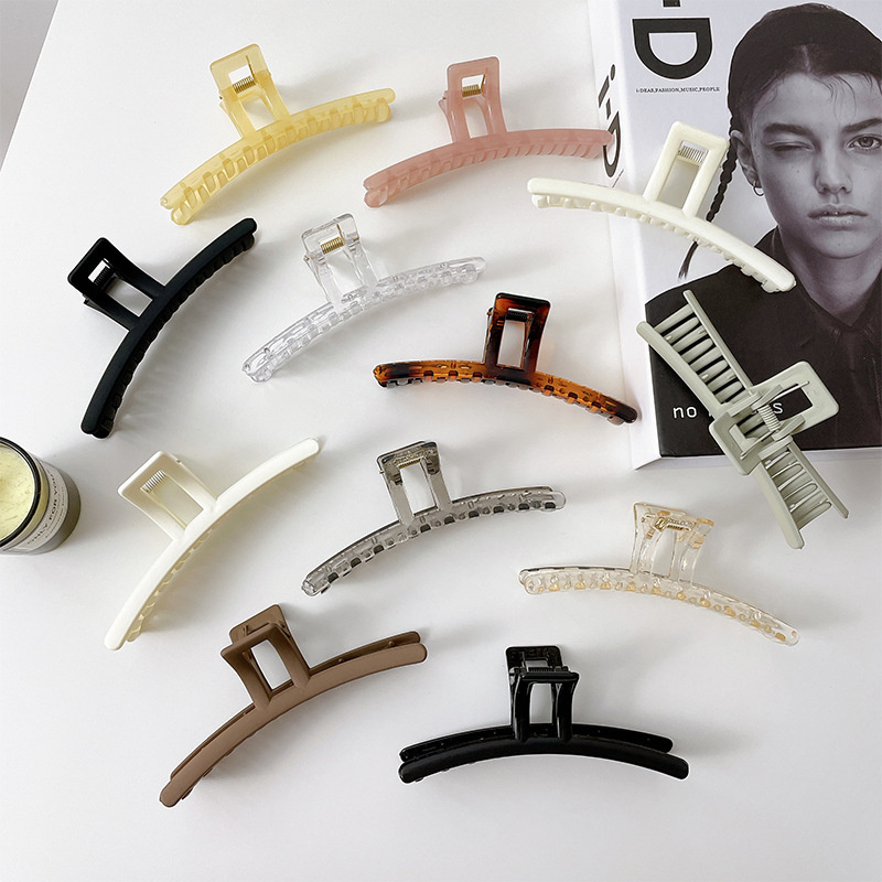 

Length 12.7 cm Large Solid Color One Word Hair Clamps Female Bath Scrunchies Plastic Hair Clips Claw European Home Shower Ponytail Head Wear Hairpins