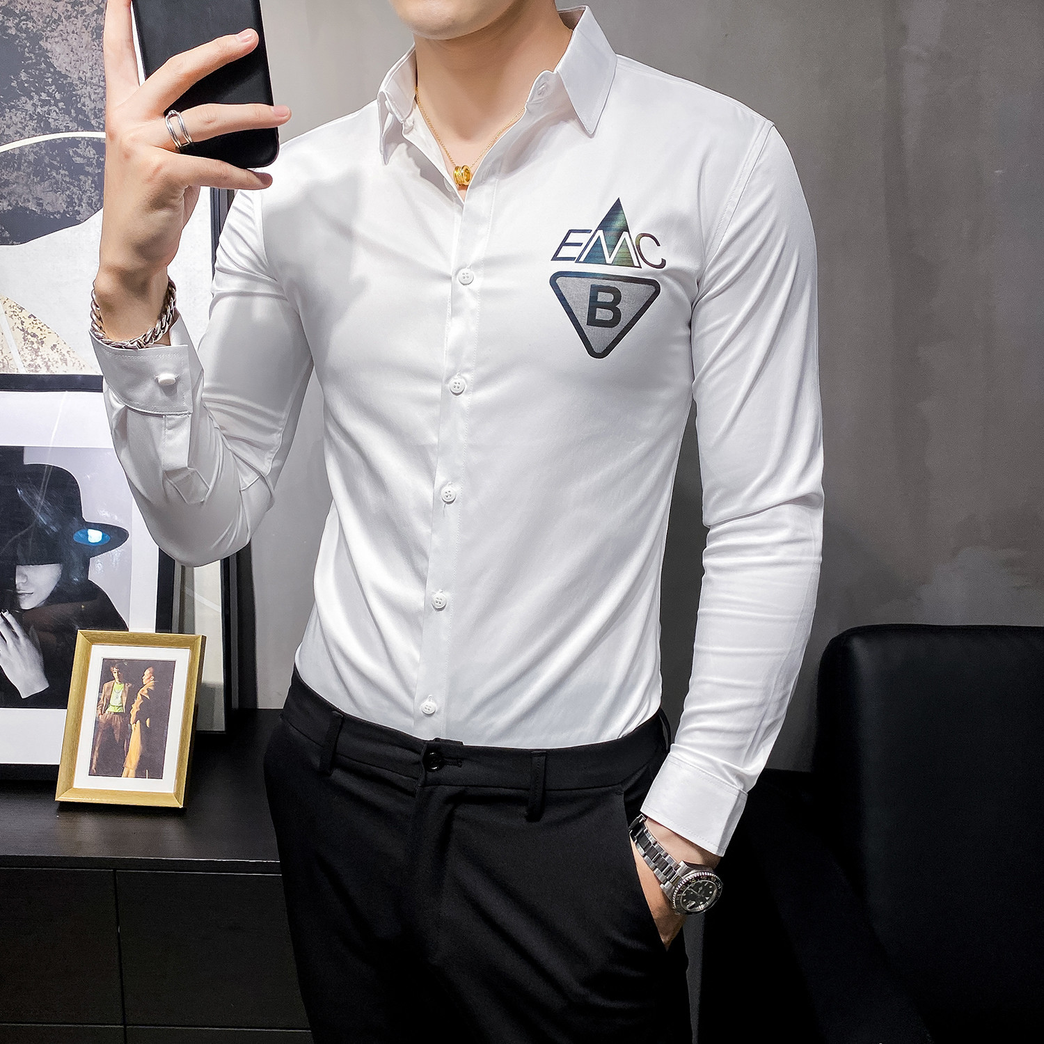 

2021 New High Quality Shirt of Young Korean Thin Long Sleeve Fitting Men's All the Formal Game Work Shirts for Men 3xl-m A8nq, Black