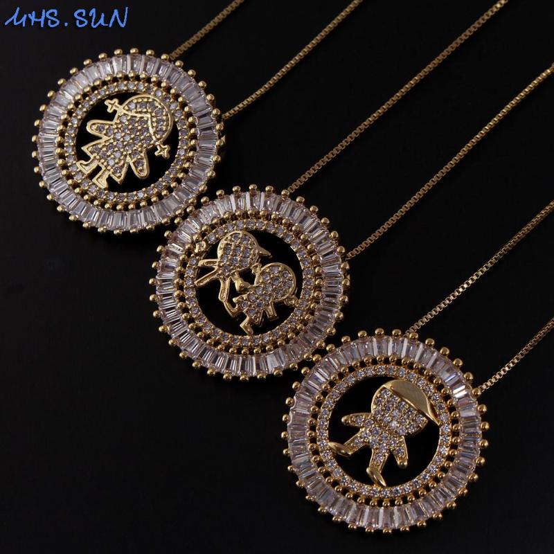 

Pendant Necklaces MHS.SUN Arrival Women Cubic Zircon Jewelry With Boys/girls Round Pendants Family Charms Chain Necklace For Party