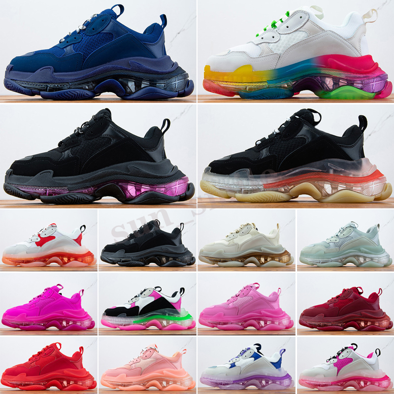 

Fashion Crystal Bottom Paris 17FW Casual Shoes Triple S Mens Sneakers Vintage Dad Platform Men Women Tripler Sports Trainers Clear sole, Color 1
