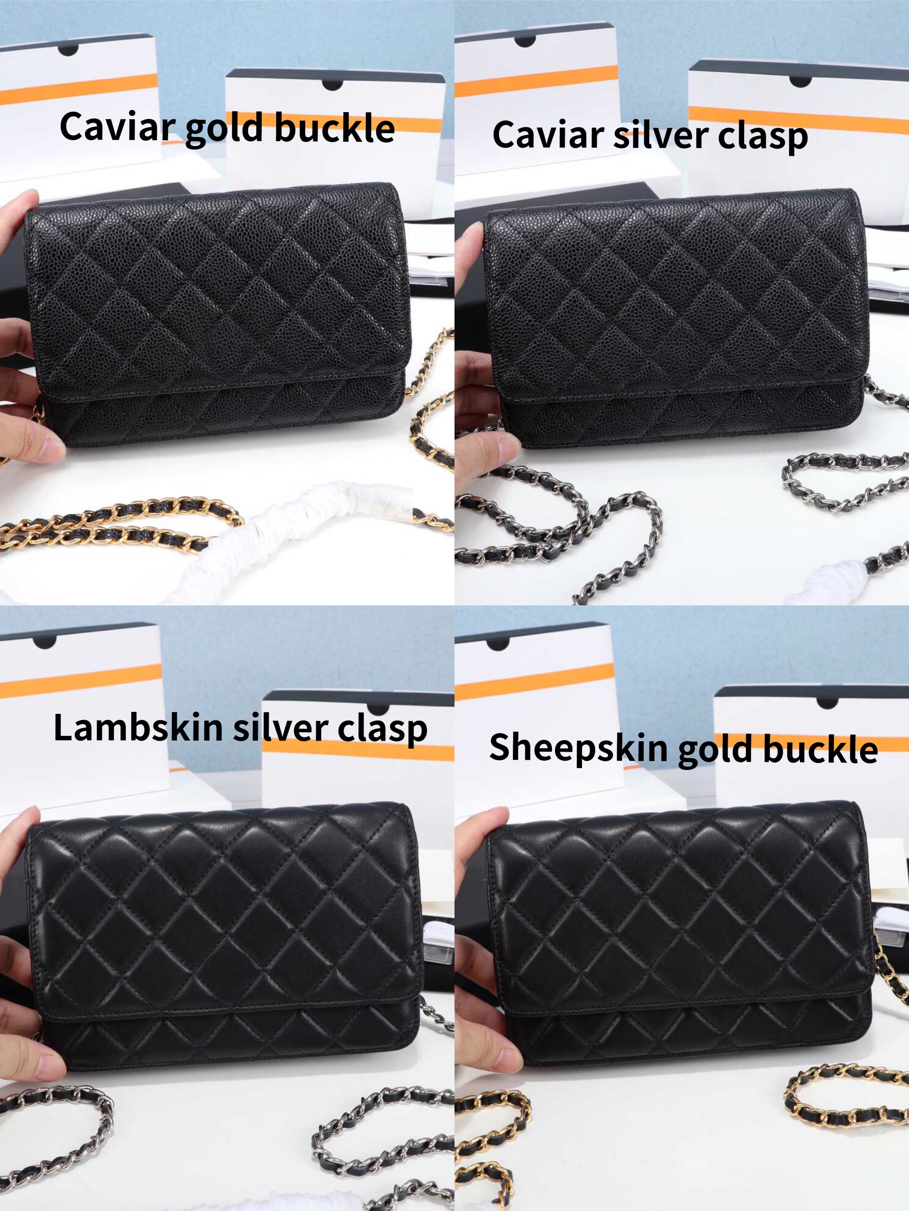 

Ladies Wallet Female Long Net Red Diamond Card Bag 2021 Zipper Mobile Phone Change 19-13-3.5, 4 caviar golden buckle