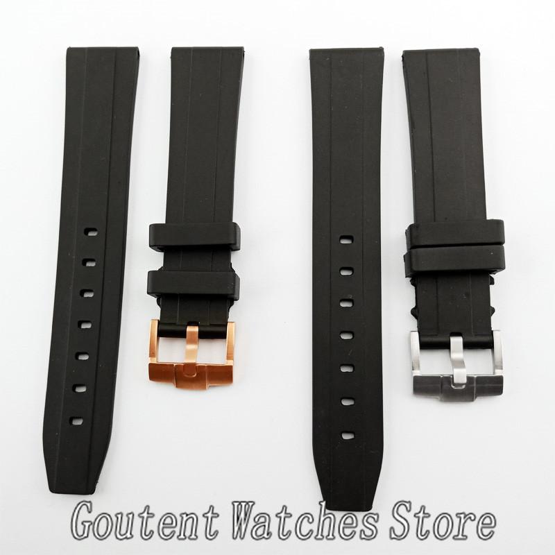 

Watch Bands 20mm Rubber Band Black With Rose Gold Steel Pin Buckle