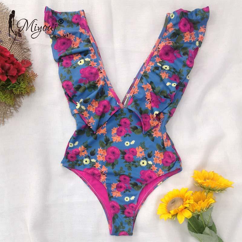

Miyouj High Quality Bathing Suit Sexy 2021 Newest Swimsuit Bandage One Piece Suits Plant Print Swimwear Women