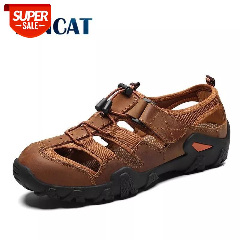 

2019 New Summer Men's Shoes Outdoor Casual Shoes Sandals Genuine Leather Non-slip Sneakers Men Beach Sandals Big Size 38-48 #Pr1D, Black