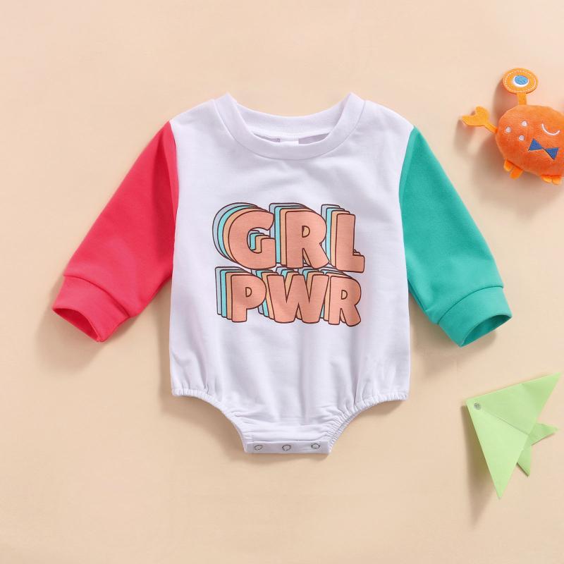 

Jumpsuits 0-24M Lovely Baby Girls Boys Sweatshirt Romper Tops Letter Printed Patchwork Long Sleeve Autumn, As pic