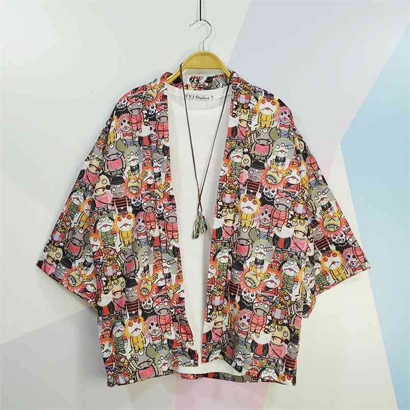 

Prowow Spring Men Loose Hong Kong Style 3/4 Sleeve Kimono Traditional Male Cardigan Harajuku Streetwear 210721