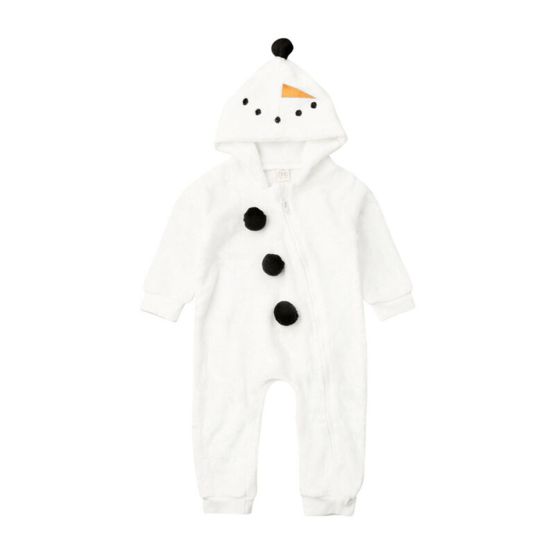 

0-3Years Toddler  Kid Baby Boy Girl Christmas Rompers Snowman Plush Long Sleeve Jumpsuit Warm Autumn Spring Costumes, Default color