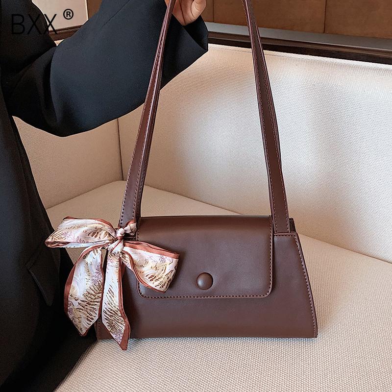 

[BXX] Designer Vintage PU Leather Scarf Crossbody Handbags and Purses 2021 Fashion Lady Simple Shoulder Bag HQ850, Black