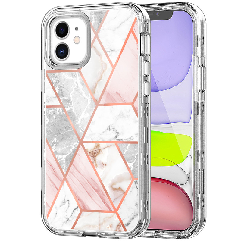 

For Iphone 12 Case Marble Cell Phone Cases Three Layer Heavy Duty Shockproof Protective Cover Compatible with Samsung S21 Ultra, Color:#3