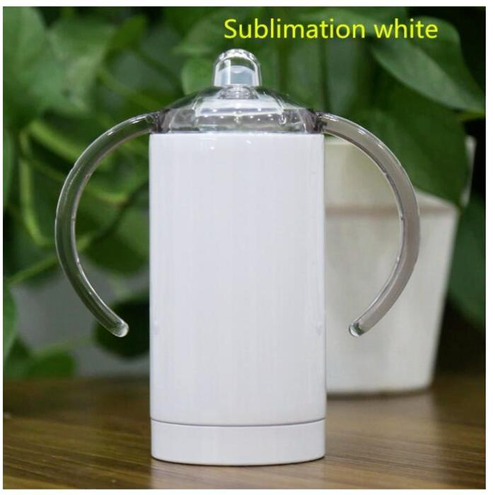 

Stock Sublimation Blanks 12oz Sippy Cups For Children white Straight sippy cups Stainless steel kids drinking tumbler with handles 496