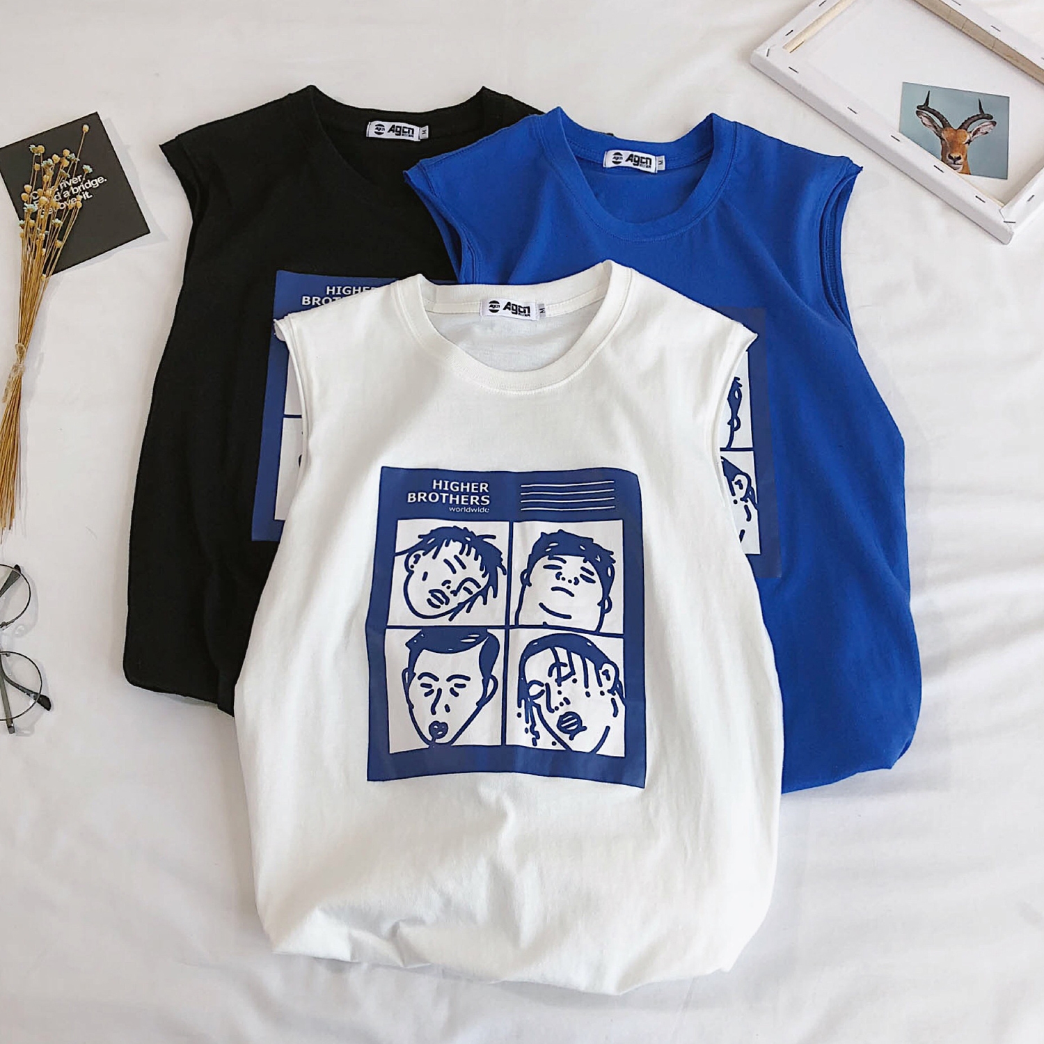 

2021 New Summer Men's Printing Sweat Mens Sleeveless Vest Singlets Round Neck Waistcoat Quality Tank Bodybuilding Fitness Tops O2iv, Black