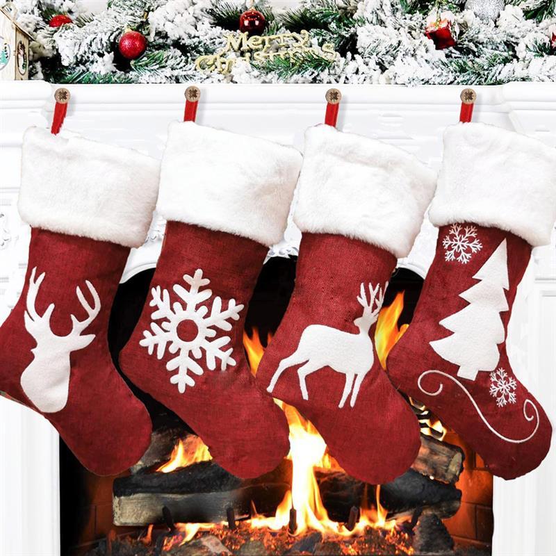 

Christmas Decorations 1pcs Stocking Sack Xmas Gift Candy Bag For Home Navidad Sock Fireplace Tree Decor