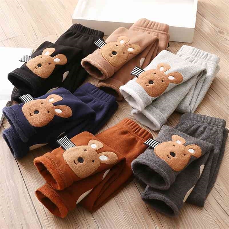 

Winter Warm 2 3 4-10 Years Children Cute Color Cartoon Animal Patchwork Plus Velvet Thickening Leggings For Kids Baby Girls 210701, Brown