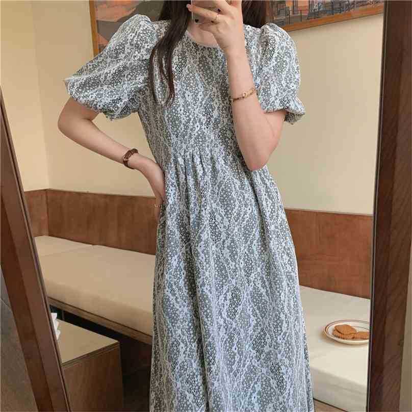 

All Match Florals Lace Chic Vintage Printed Loose Femme Summer Streetwear Casual Long Dresses Vestidos 210525, Photo color