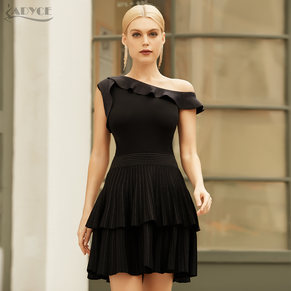 

Adyce New Summer Fashion Strapless Mini Dress 2021 Sexy Sleeveless Bla Ruffles Club Celebrity Evening Party Dresses For Women, Black club dress