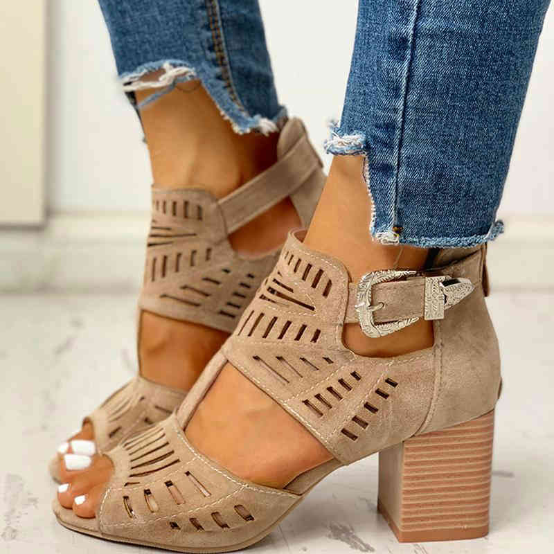 

Sandals Women's gladiator sandals will see sexy peep designer hollow toe out square high heels platform ankle buckle party ladies shoes JGC8, 1# shoe box