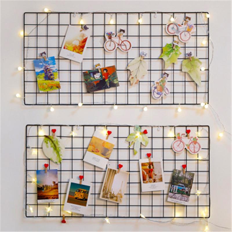 

Hooks & Rails Ins Iron Grid Home Wall Decoration Po Frame Art Display Storage Shelf Organizer DIY Note Board Rack Bedroom