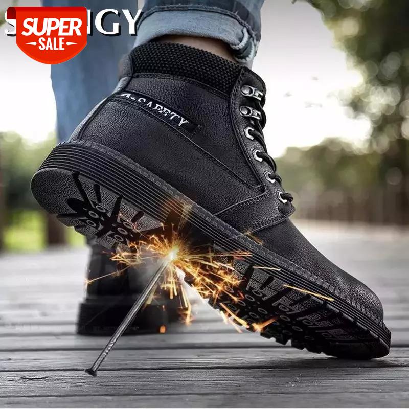 

New Safety Men Shoes Anti-Greasy Indestructible Classic Steel Toe Security Shoes Lace Up Solid Color Anti-Puncture Ankle Boots #qn8S
